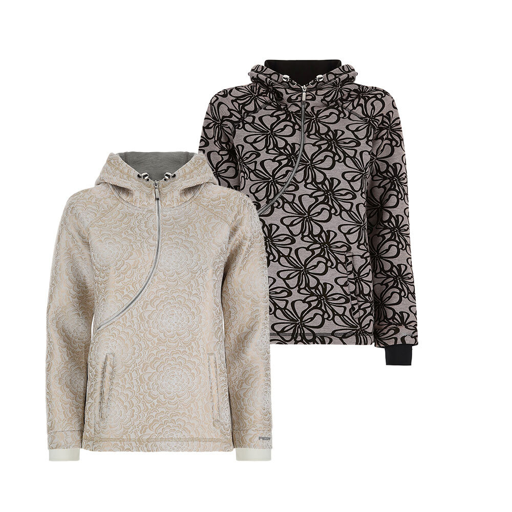 Allover Flower Sweatshirt with Curved Zip and D.I.W.O® Treatment