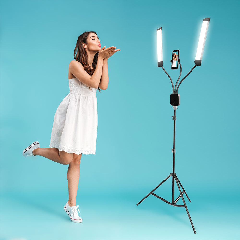 Dual Arm Multiple-mode LED Selfie Light on Tripod