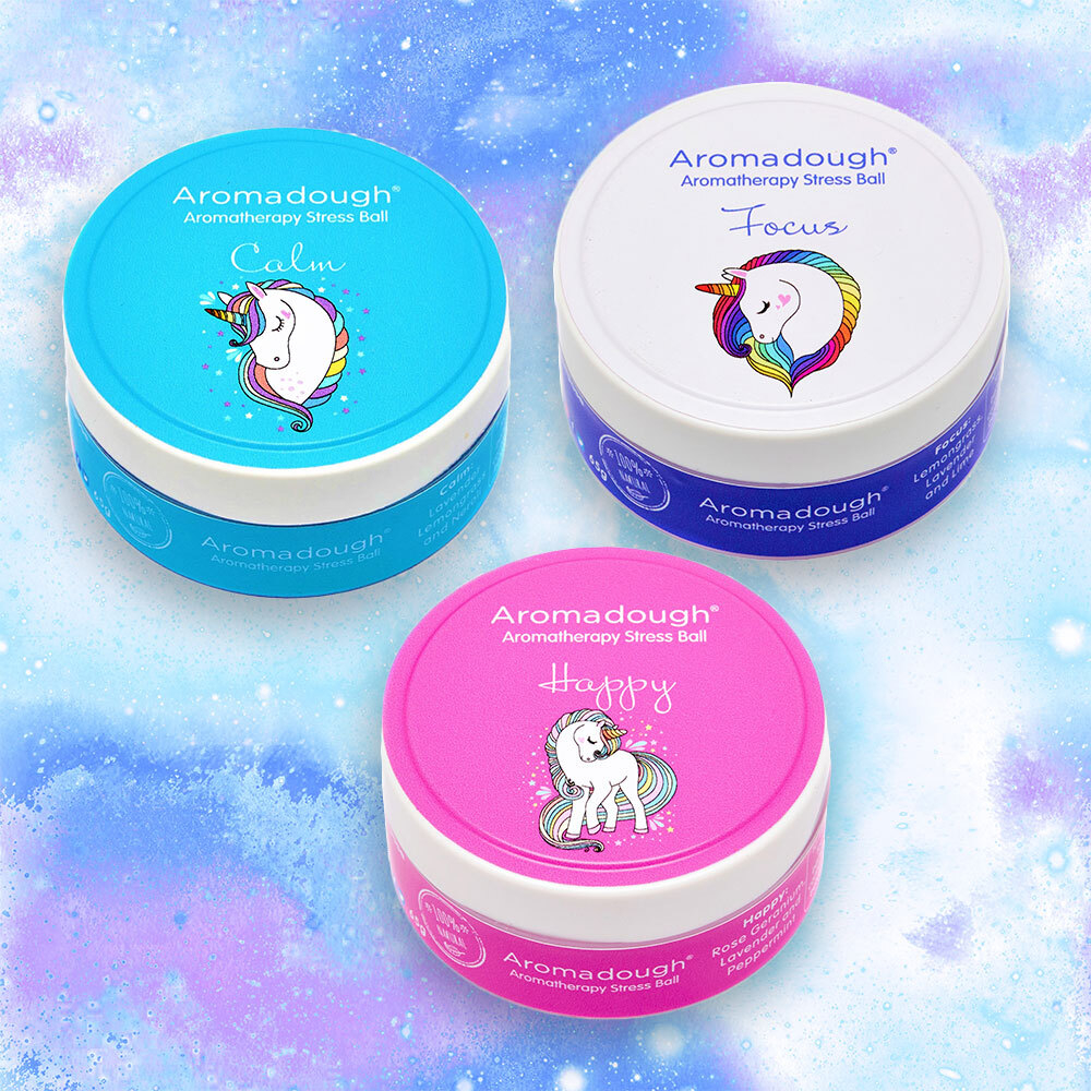 Set of 3, 65g Unicorn Aromatherapy Stress Ball Playdough Tubs