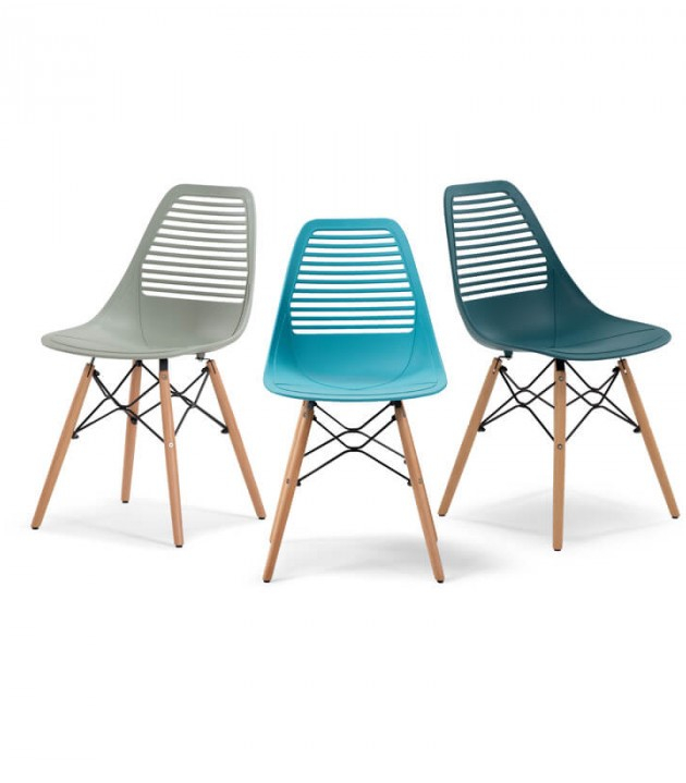 Contemporary Dining Chair With Slatted Backrest and Beachwood Legs