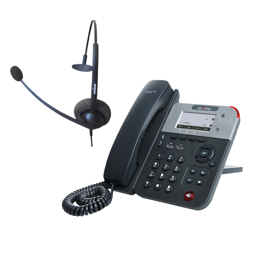 2-Line Professional IP Phone & Unilateral Wired Earpiece