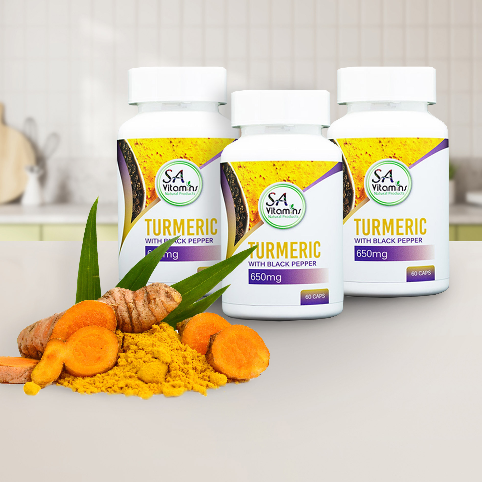 Pack of 3 650mg Turmeric with Black Pepper (180 Caps)