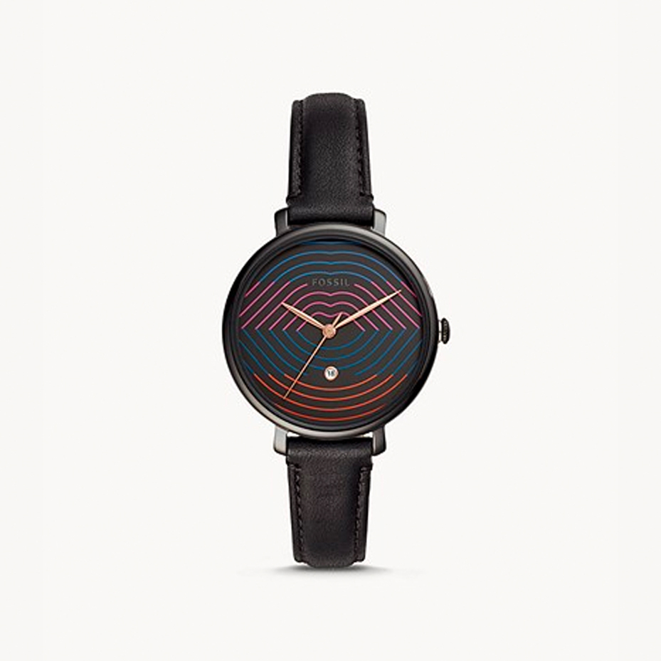 Limited Edition Jacqueline Three-Hand Date Black Leather Watch