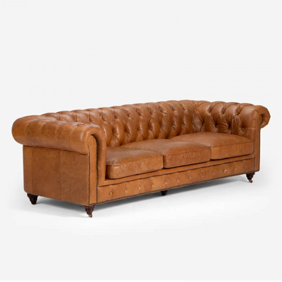 Chesterfield Full Grain Vintage Leather Three Seater Sofa 