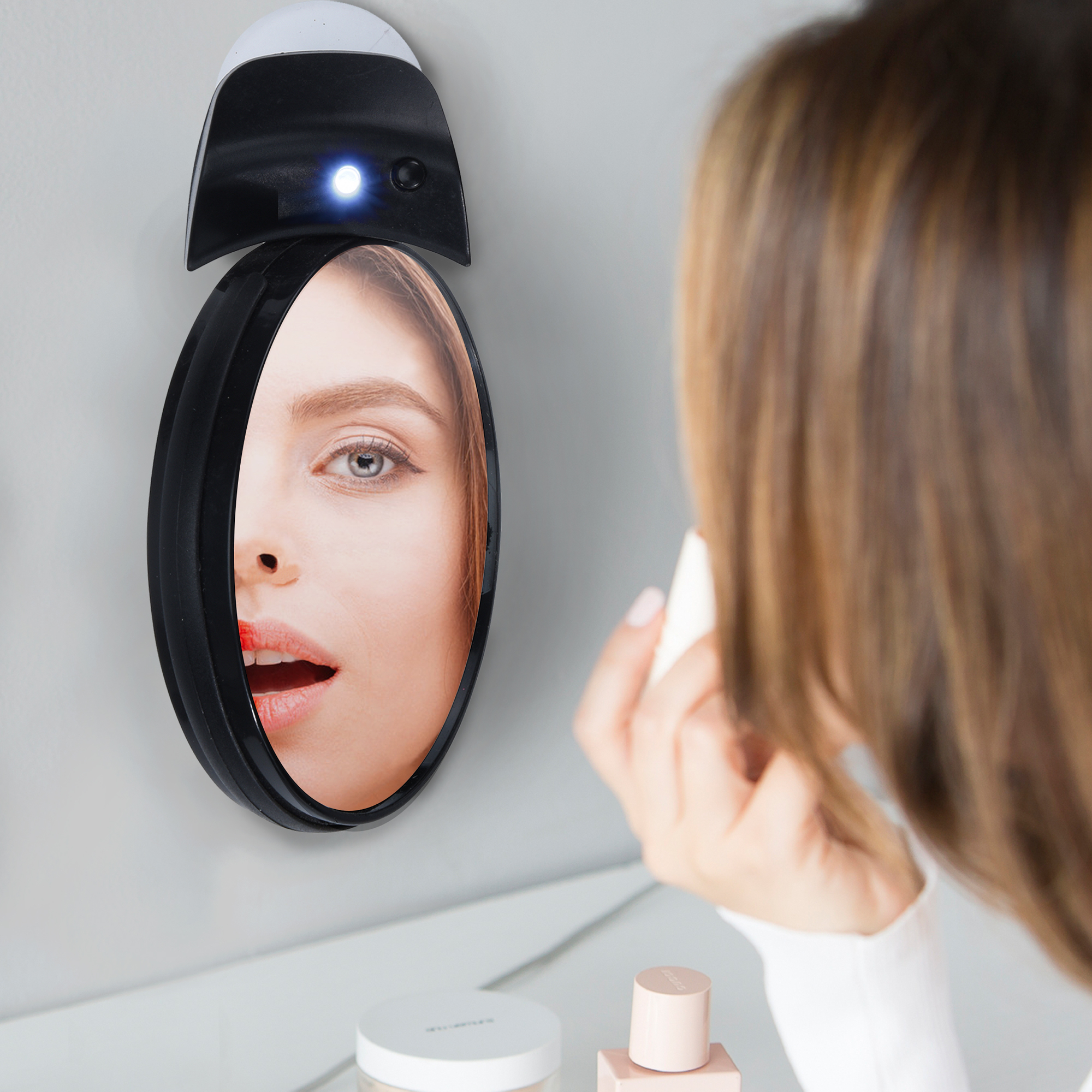 Suction Double Sided Make-Up Mirror with Built-in Light