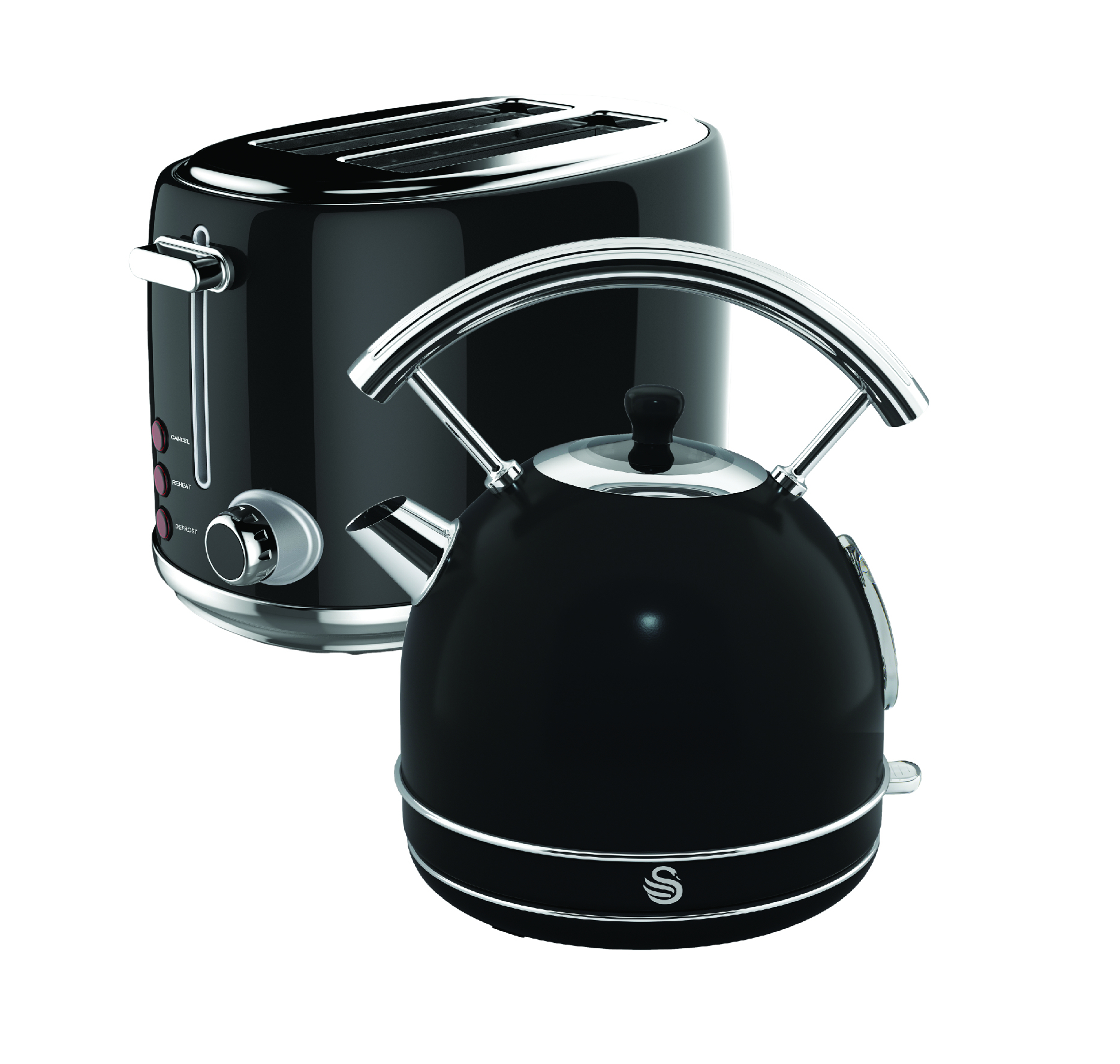 Black Retro Dome Kettle & 2 Slice Toaster Breakfast Pack