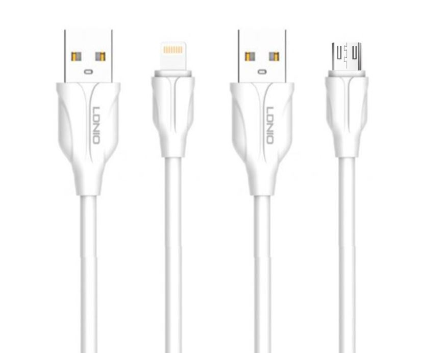 Pack of 2 x 2.4A 2M Fast Charging & Data Sync Cable (Micro USB, or Type C)