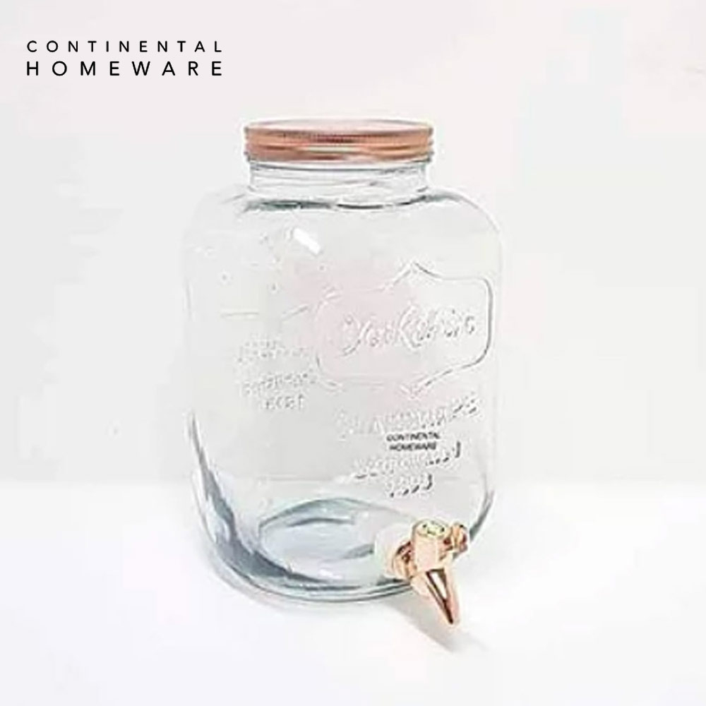 Glass Beverage Dispenser with Rose Gold Tap and Lid