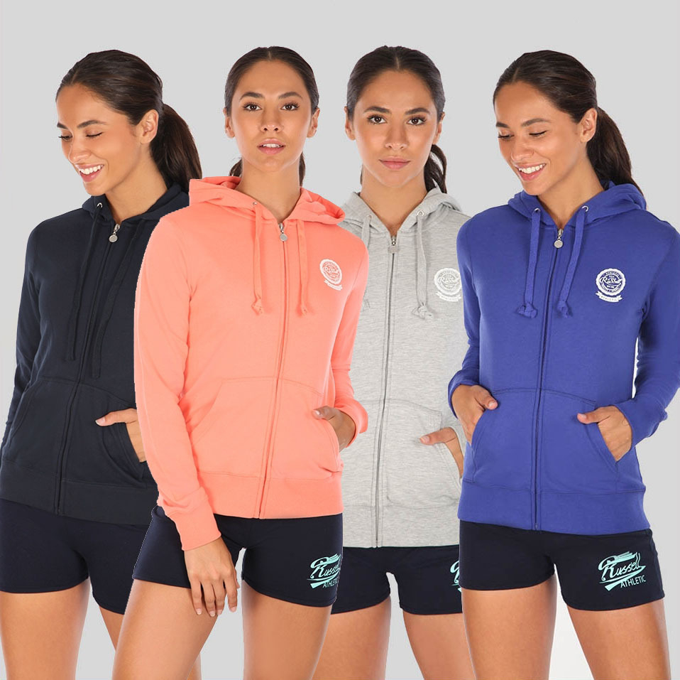 Ladies Zip Through Hoodie With White Rosette Print