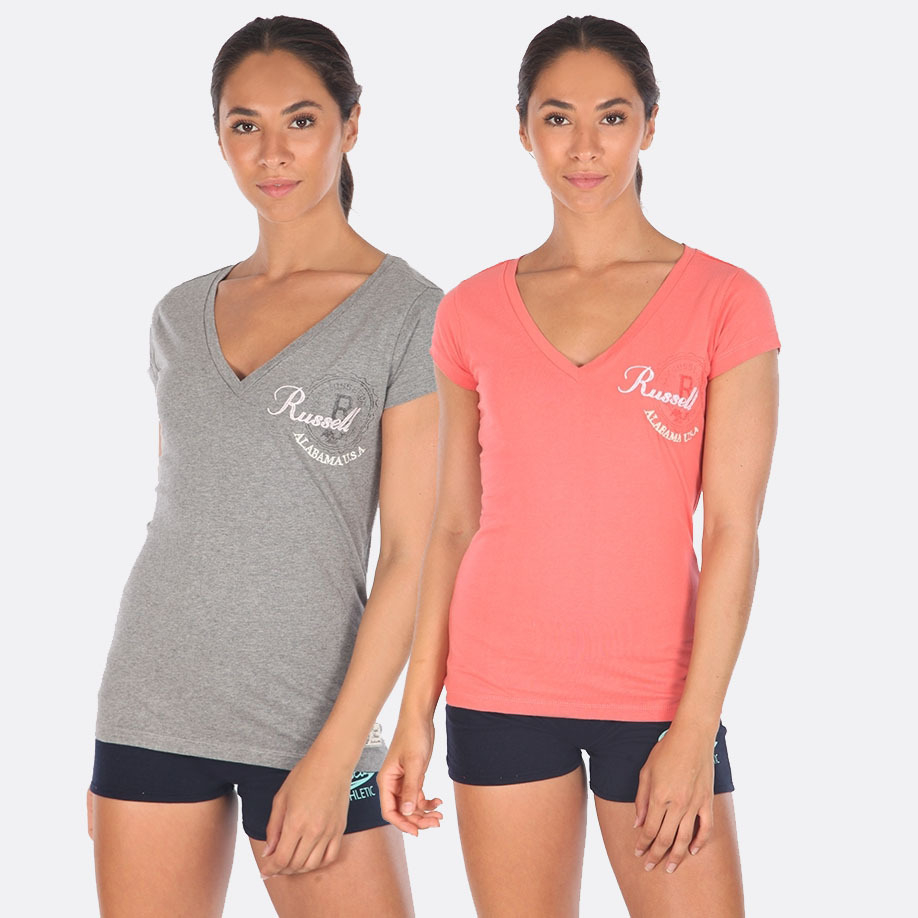 Ladies V-Neck Tee With White Embroidered Lettering