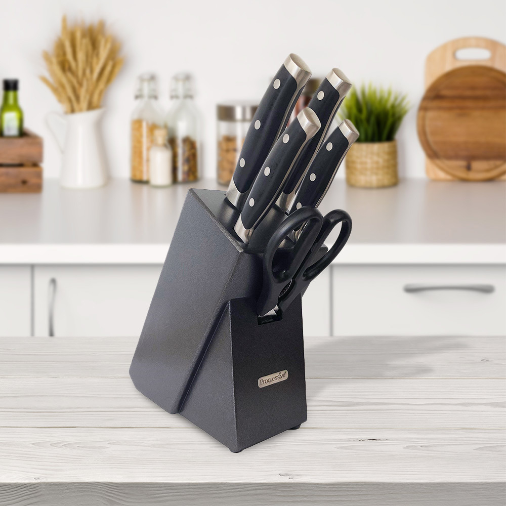 German 6 Piece Knife Set with Wooden Block