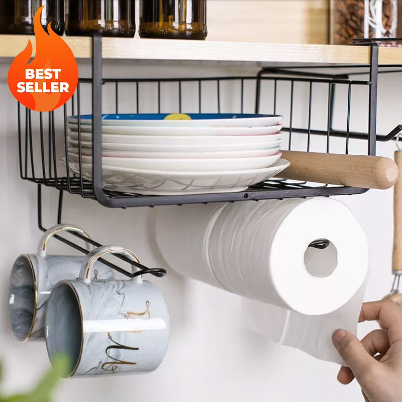 Under Shelf Storage Basket with Hooks