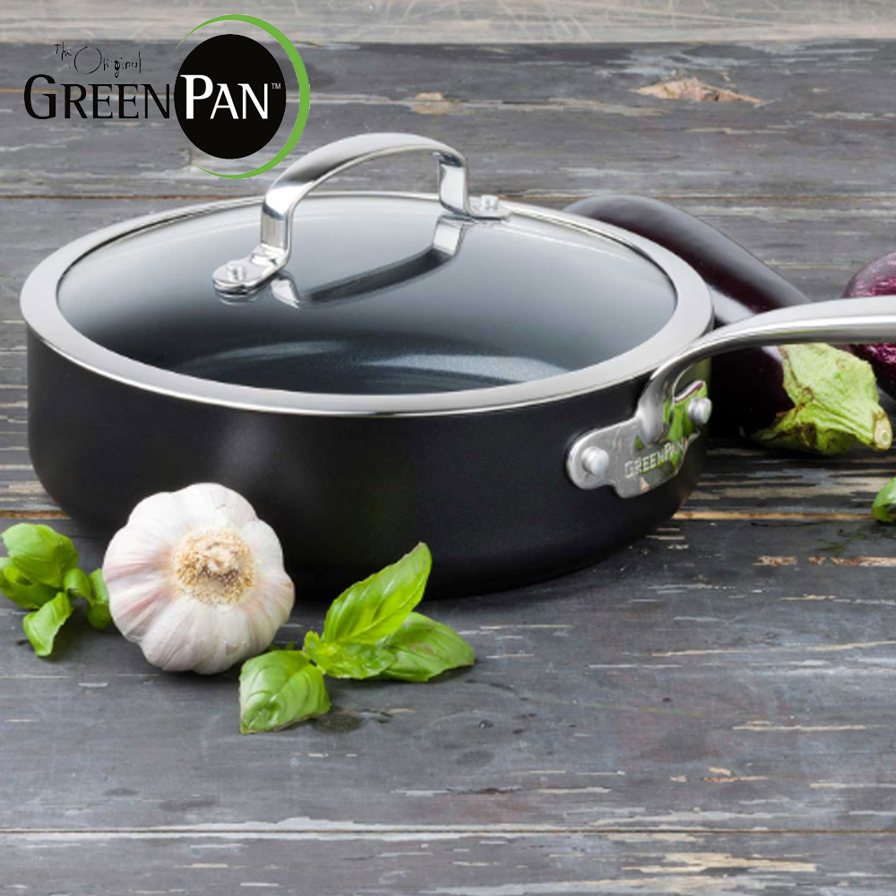 24cm Barcelona Black Ceramic Non-Stick Skillet with Lid