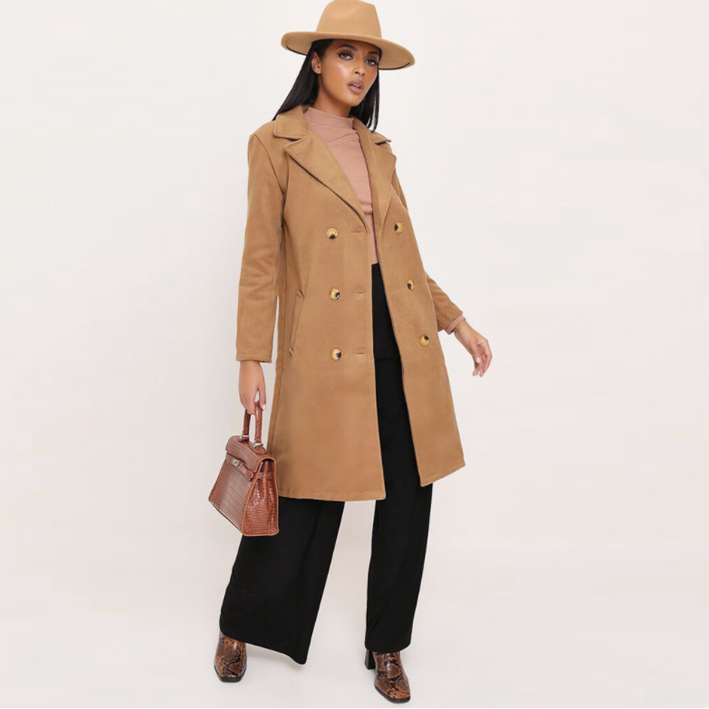 Ladies Camel Double Breasted Coat