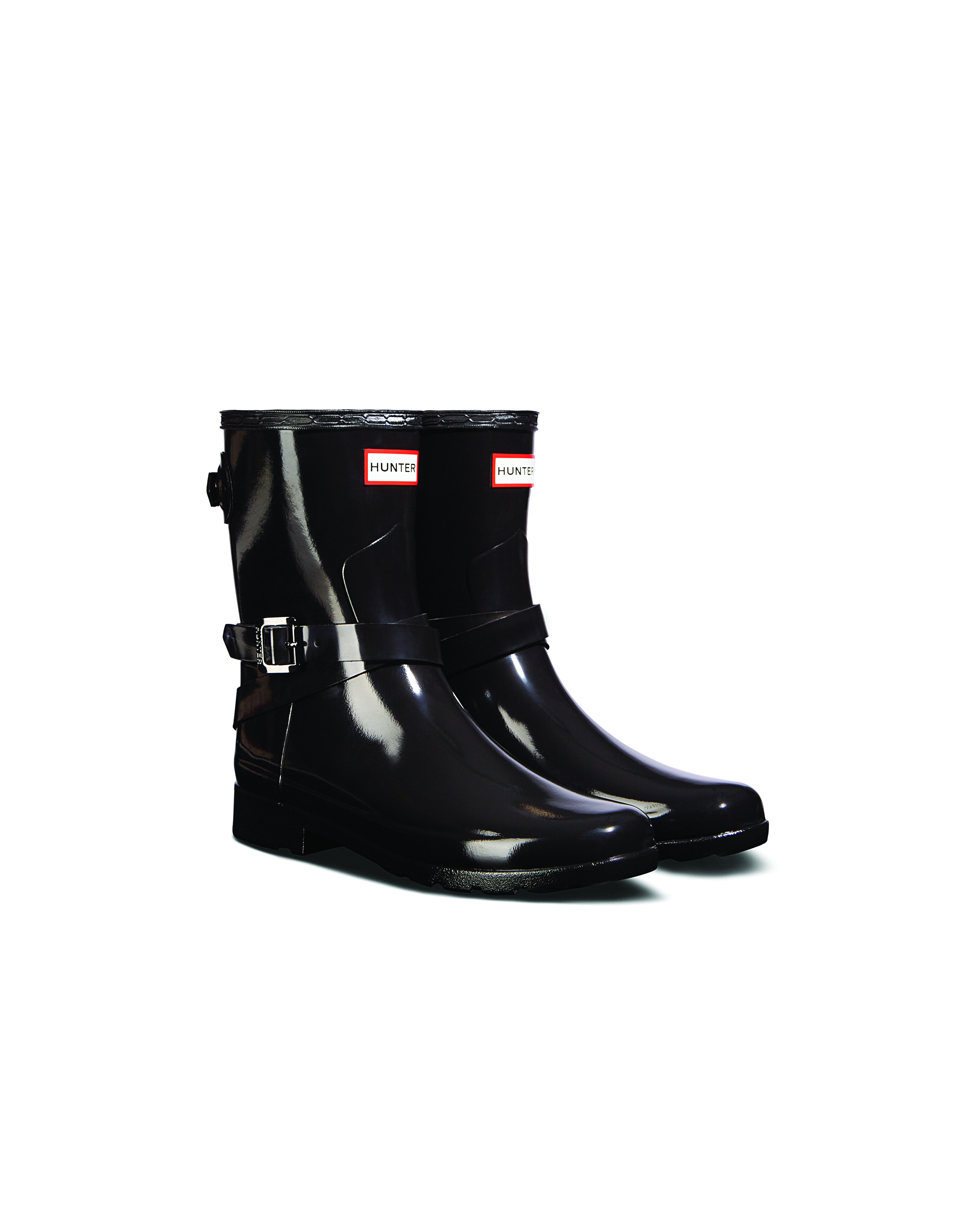Ladies Refined Short Gloss Boots with Adjustable Backs