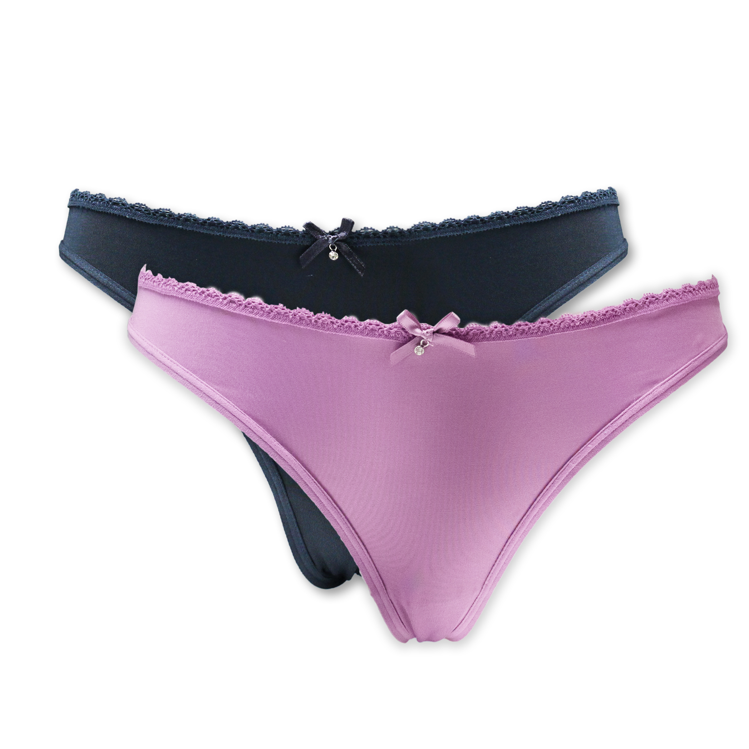 Pack of 2 Trim Detail Thongs (Purple & Charcoal) 