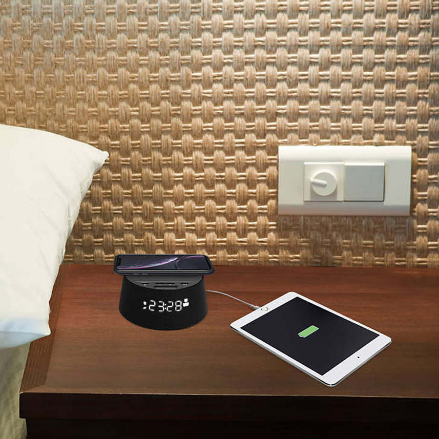 Bluetooth Alarm Clock with Wireless Qi Charging Pad & USB Port (Model: TAPR702)