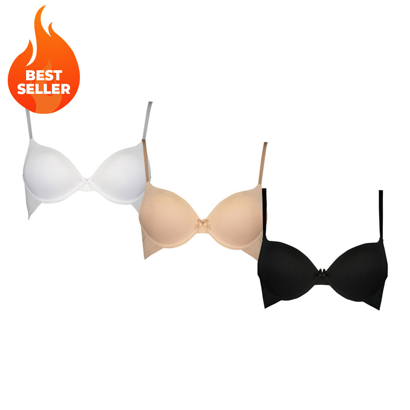 Pack of 3 Padded T-Shirt Bras (Nude, Black & White)