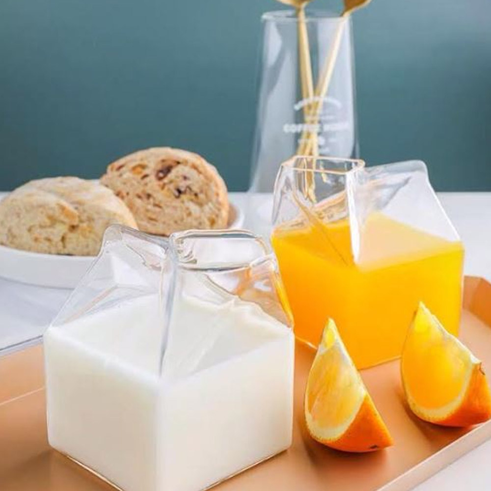 Set of 2 350ml Clear Glass Milk/Juice Jar