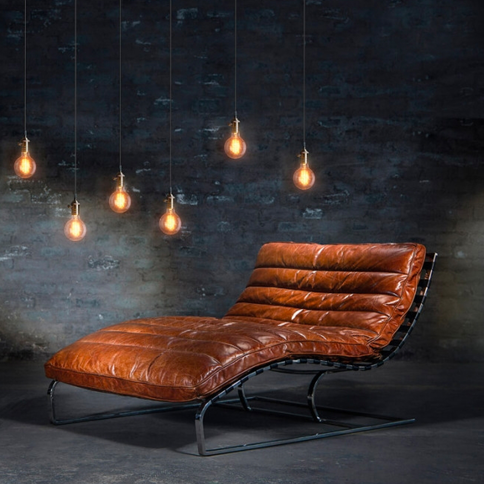 Two-Seater Full Grain Leather Vintage Chaise