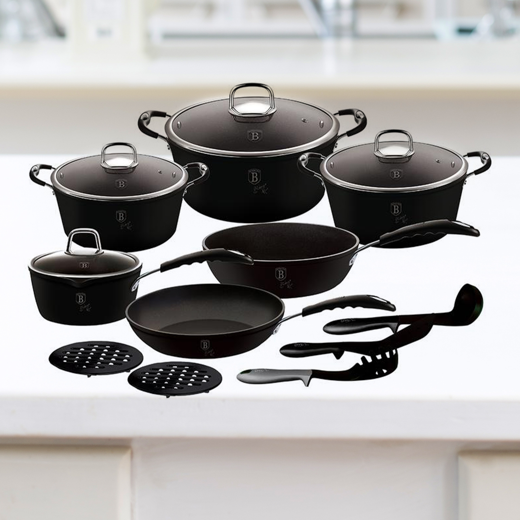 15-Piece Marble-Coated Turbo-Induction Cookware Set