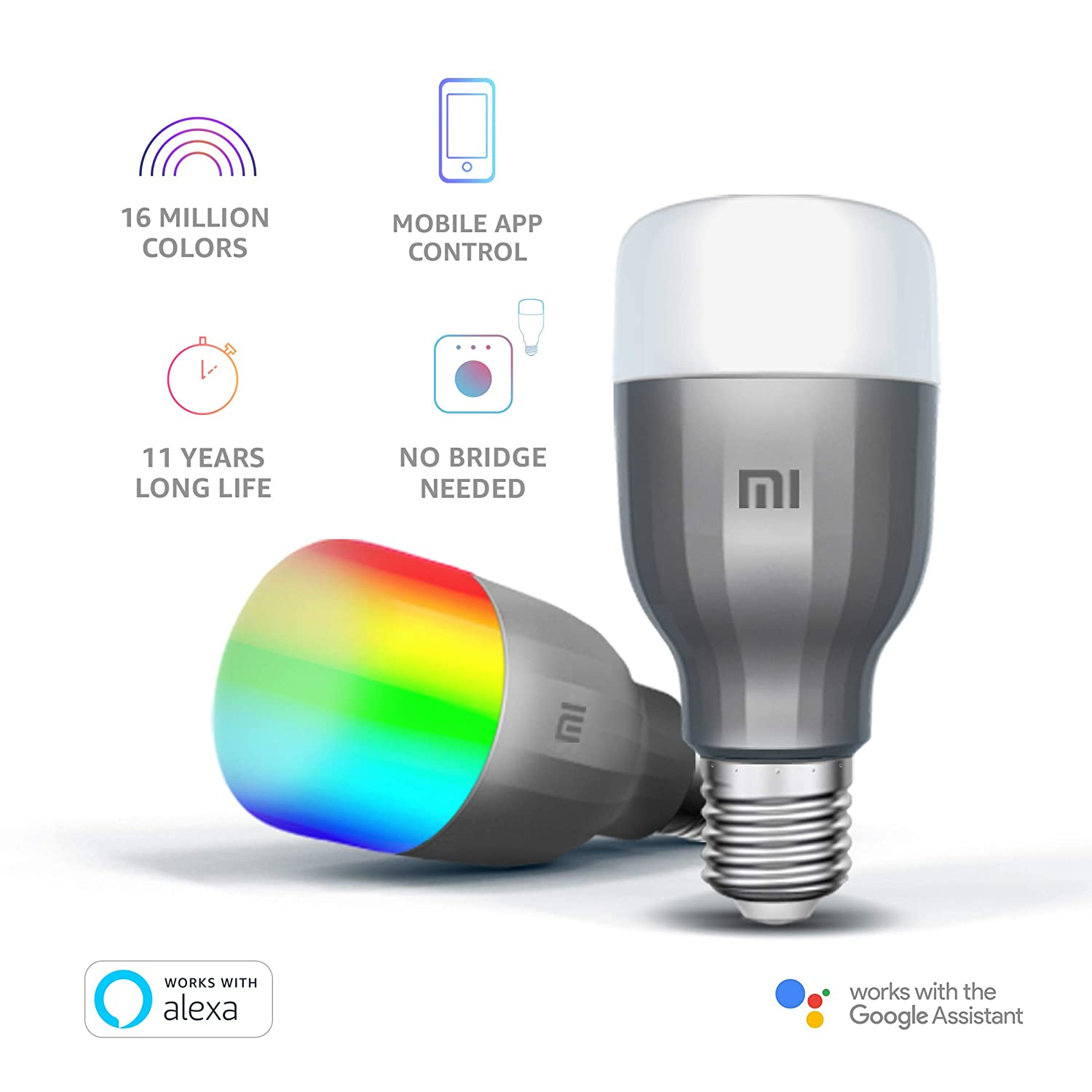 Pack of 2, 10W LED 16 Million Colour Smart Bulbs (Compatible with Google Assistant and Alexa)