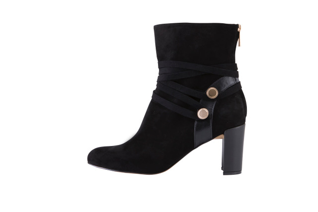 Genuine Leather Suede Boots with Gold Studs