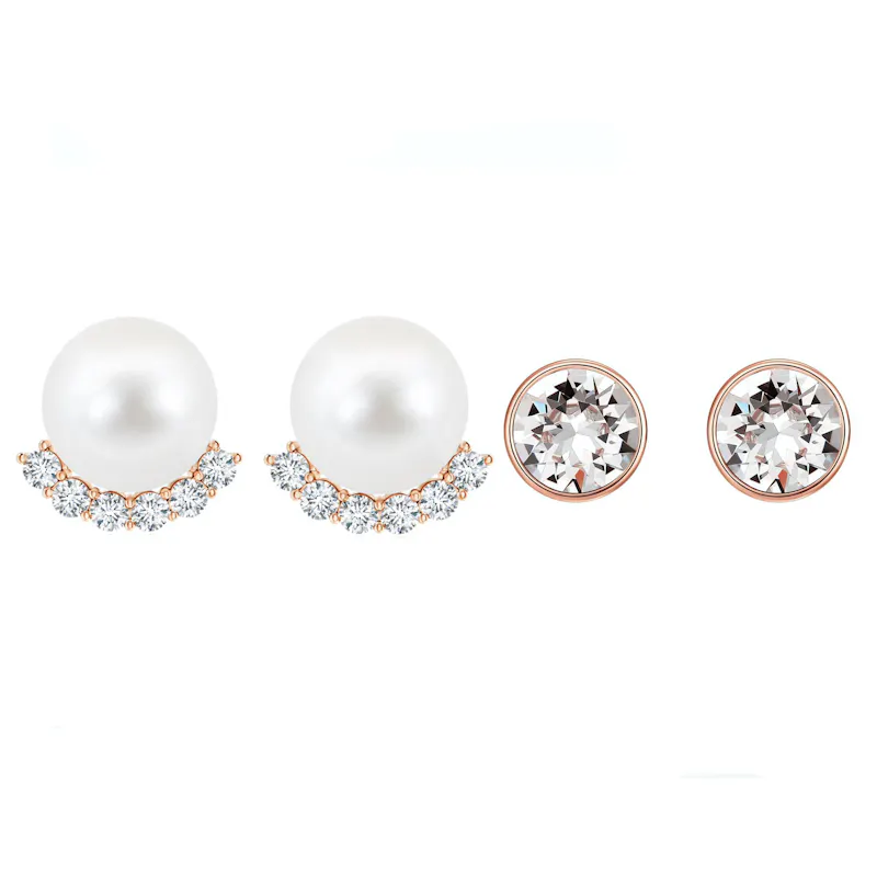 Rosegold Plated Pearl & Clear Rosegold Stud