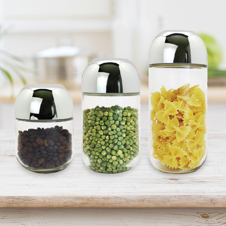 6 Piece Silver and Glass Spice Storage or Jar Set 