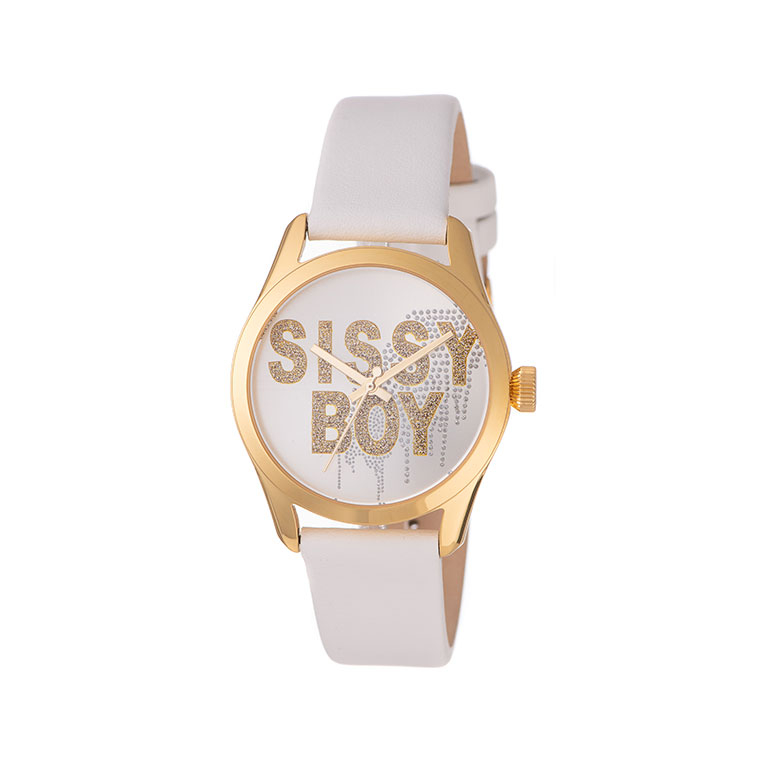 Signature Gold Watch with White Leather Strap
