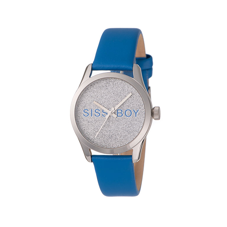 Signature Silver Watch with Blue Leather Strap