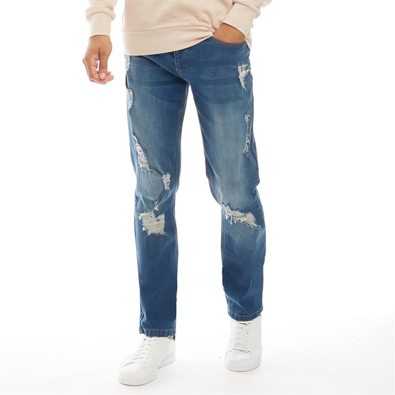 Mens Waddle Ripped Tapered Jeans