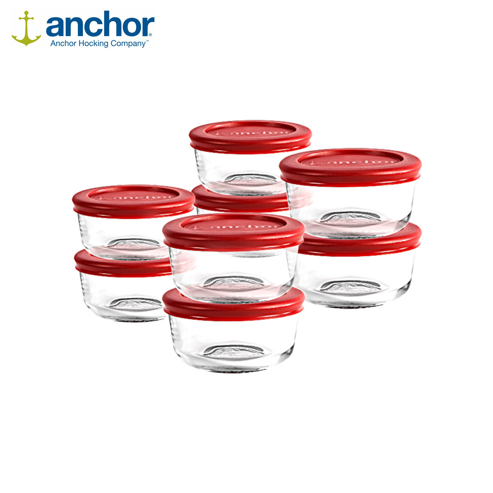 Set of 8 Glass Round Food Storage Containers with Plastic Lids
