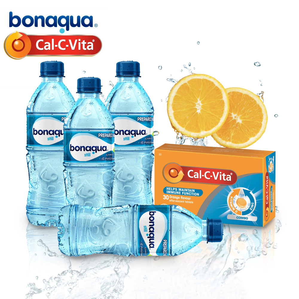 30 Cal-C-Vita Effervescent Tablets and 24 x 500ml Still Bonaqua Water Bottles