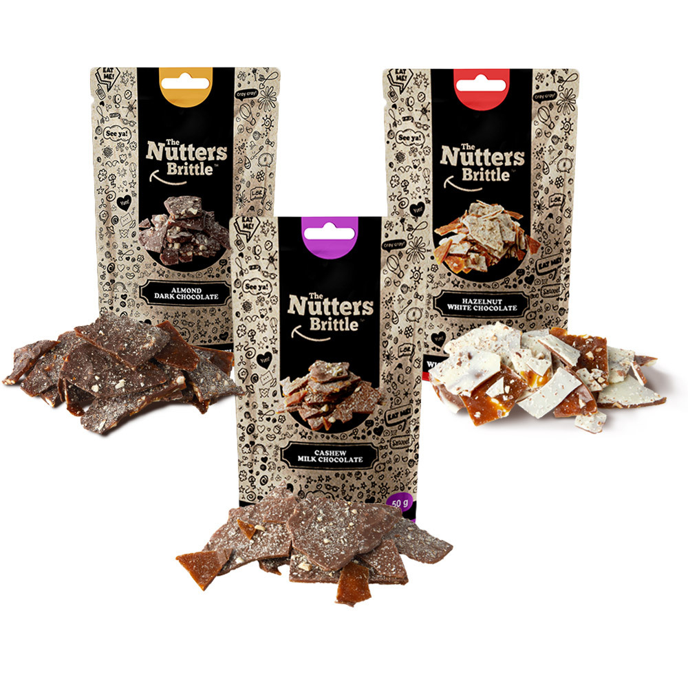 Pack of 10 Wispy Brittle Nut and Chocolate Shard Snack Packs