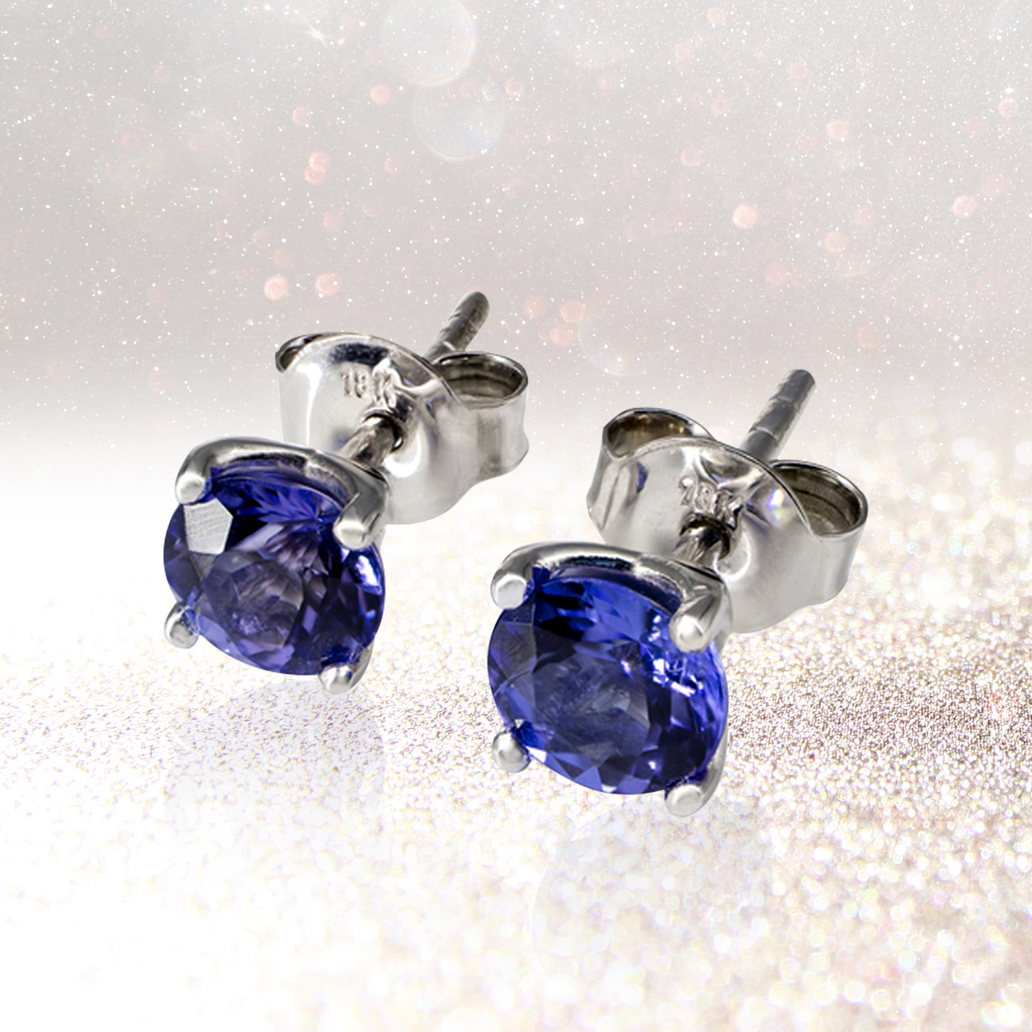 18K White Gold Solitaire Round Tanzanite Stud Earrings (0.40-1.40CT)