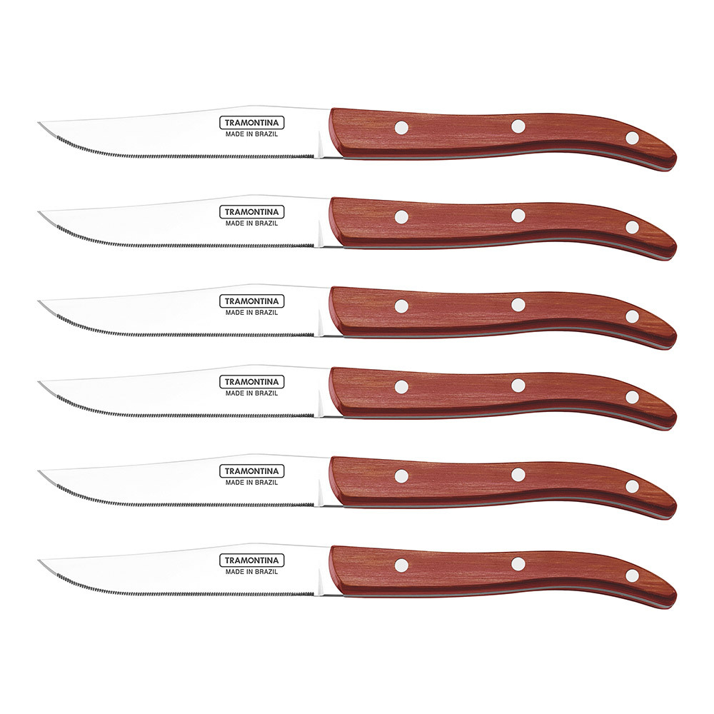 Set of 6 Red 10cm Steak Knives with Micro Serrated Edge