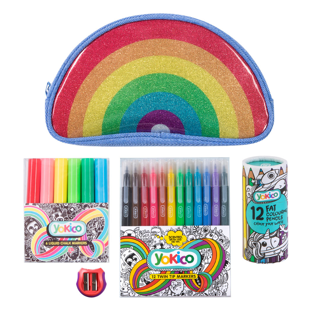 32 Piece Glitter Rainbow Pencil Case Pack