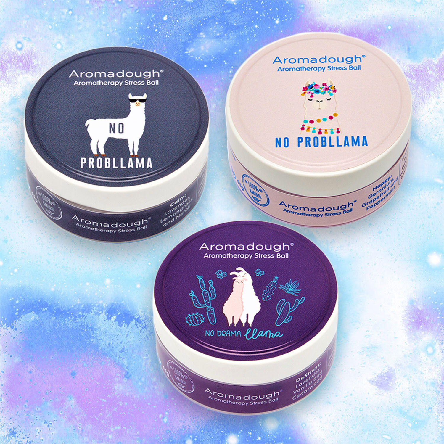 Set of 3, 65g Quirky Aromatherapy Stress Ball Playdough Tubs