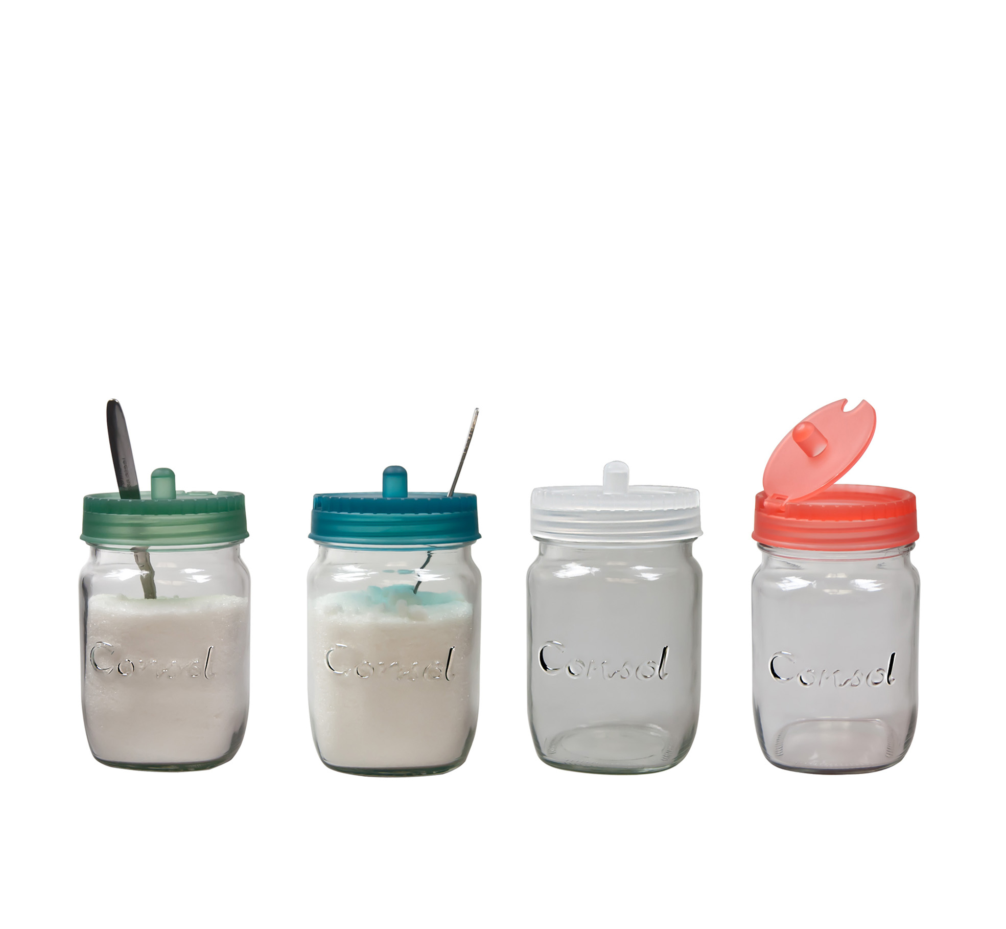 Set of 4 Jars with Assorted Coloured Frosted Lids