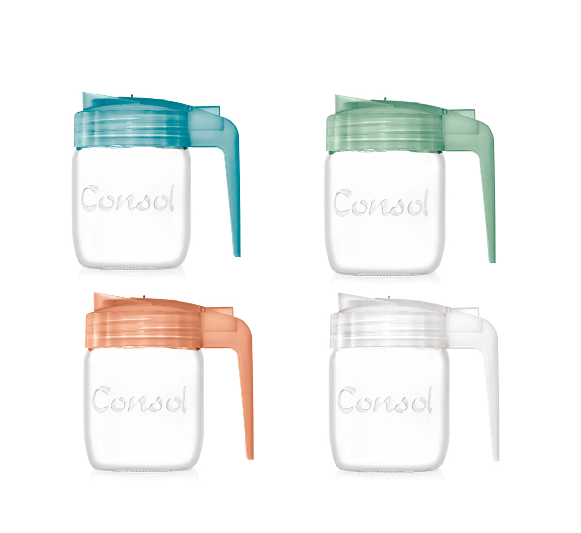 Set of 4 Jugs with Assorted Coloured Frosted Lids