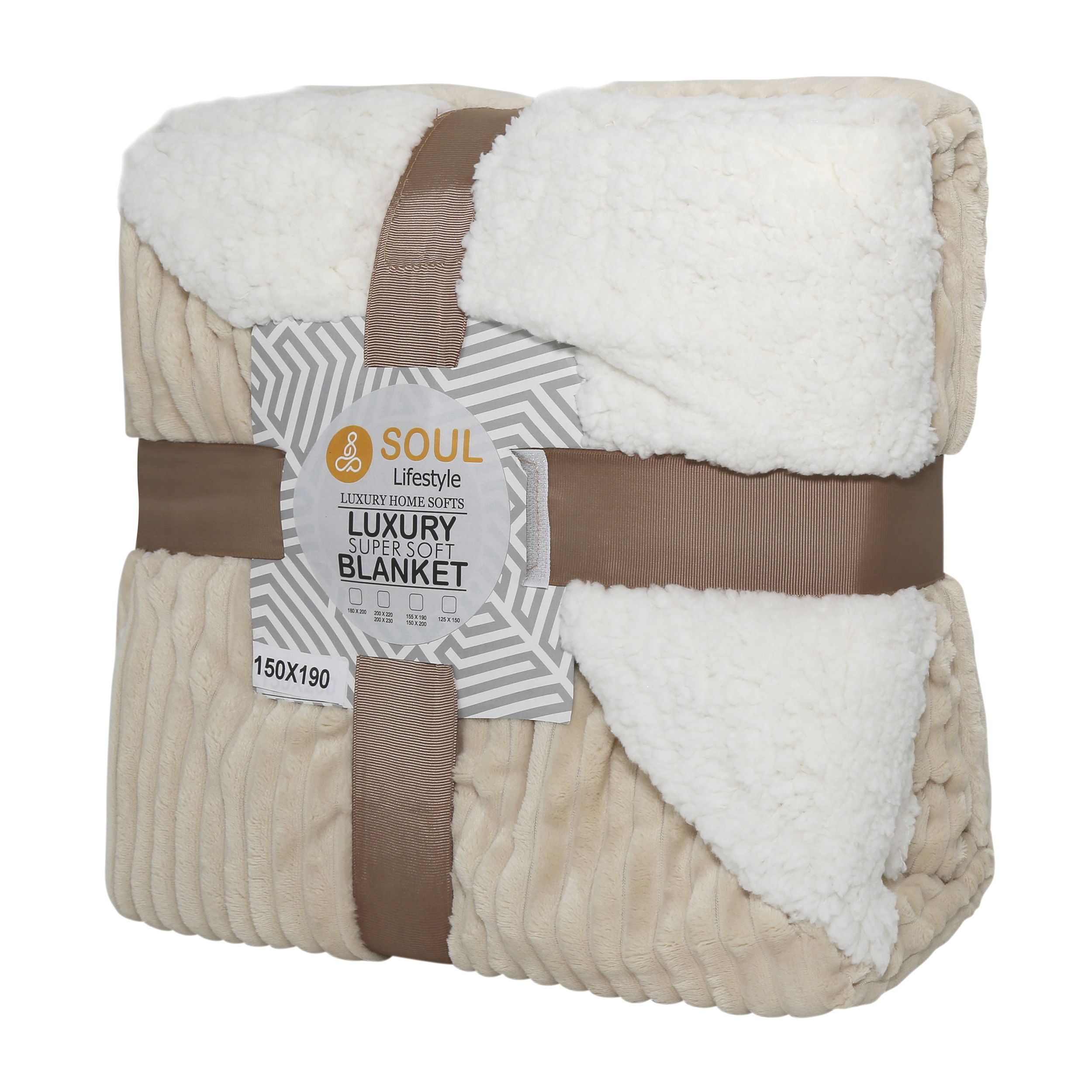 Reversible Cream 200 + 240gsm Ribbed Jacquard Sherpa Blanket (155x195cm)