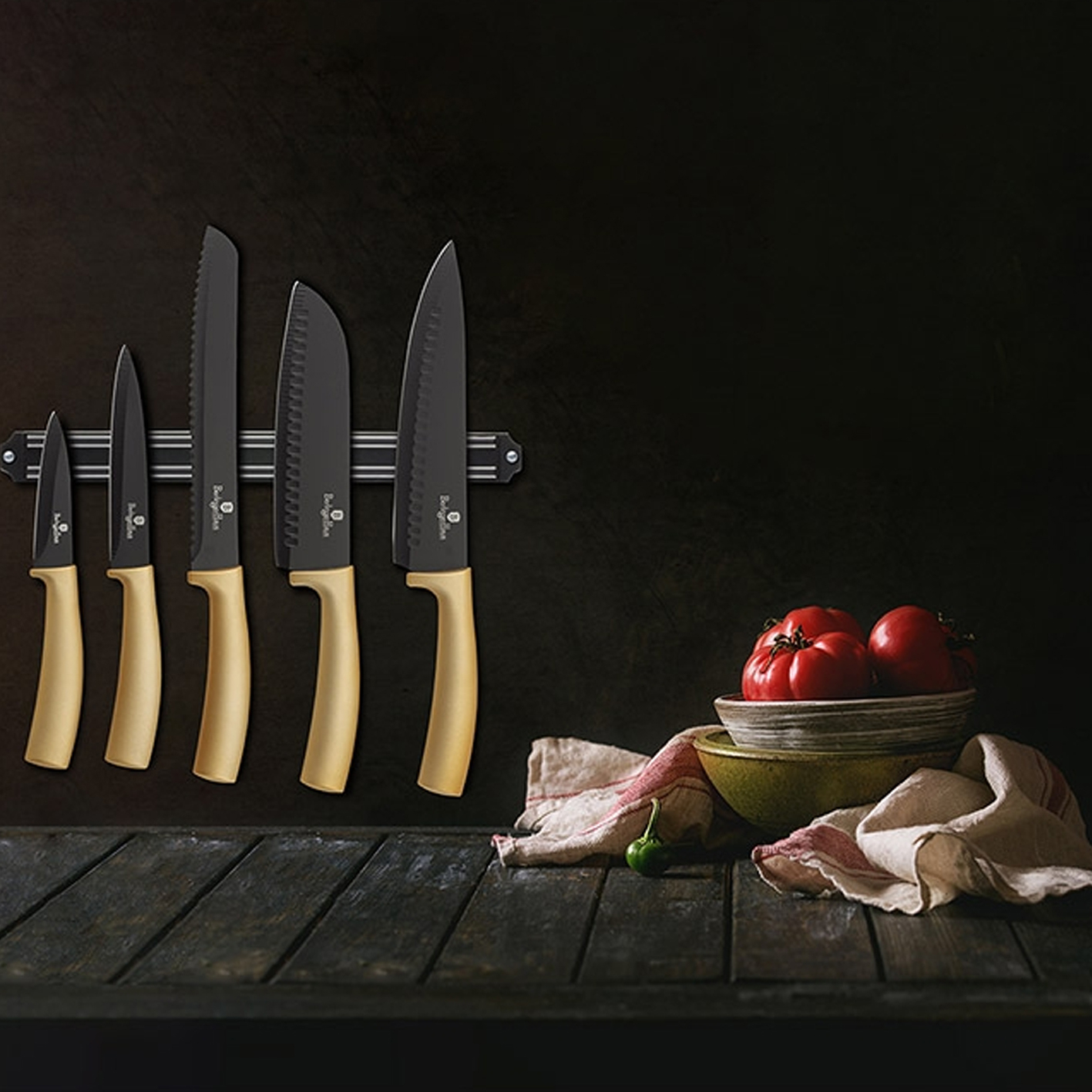 6-Piece Diamond Coated Knife Set with Magnetic Hanger