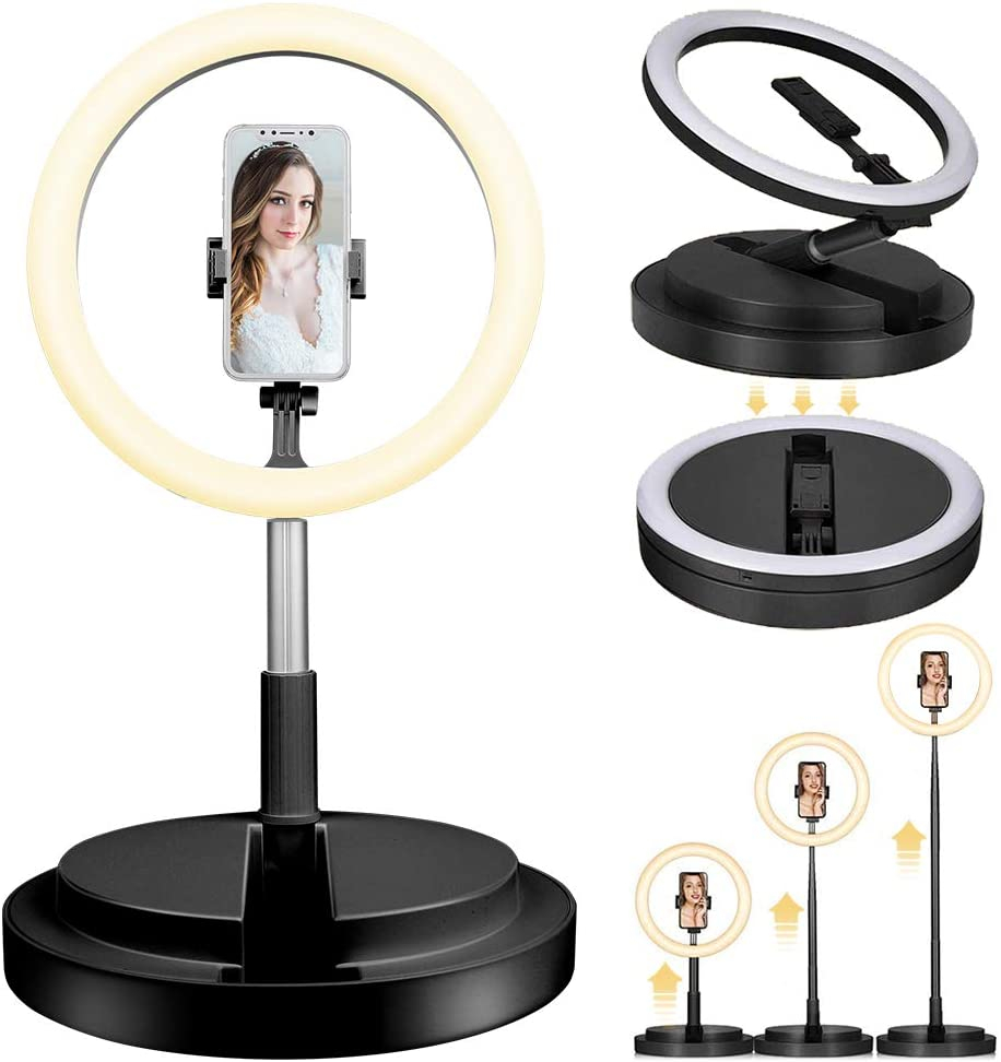 25cm Collapsible Multiple-Mode LED Ring Light with Telescopic Stand
