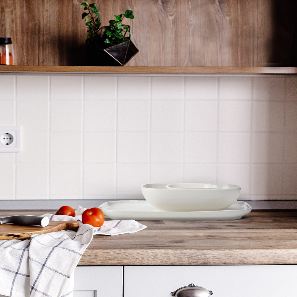 White Basics Bowls and Rectangular Platter