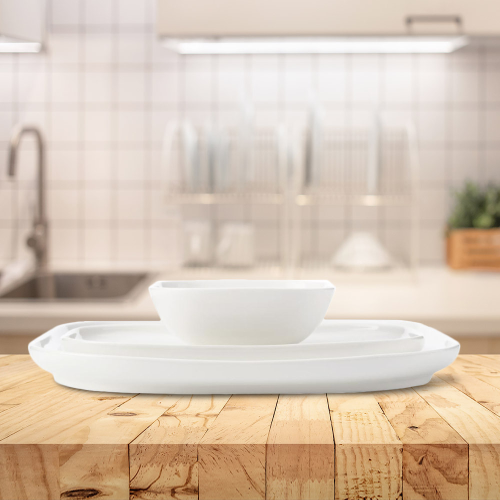 White Basics Square Platter with Rectangular Platter & Bowl