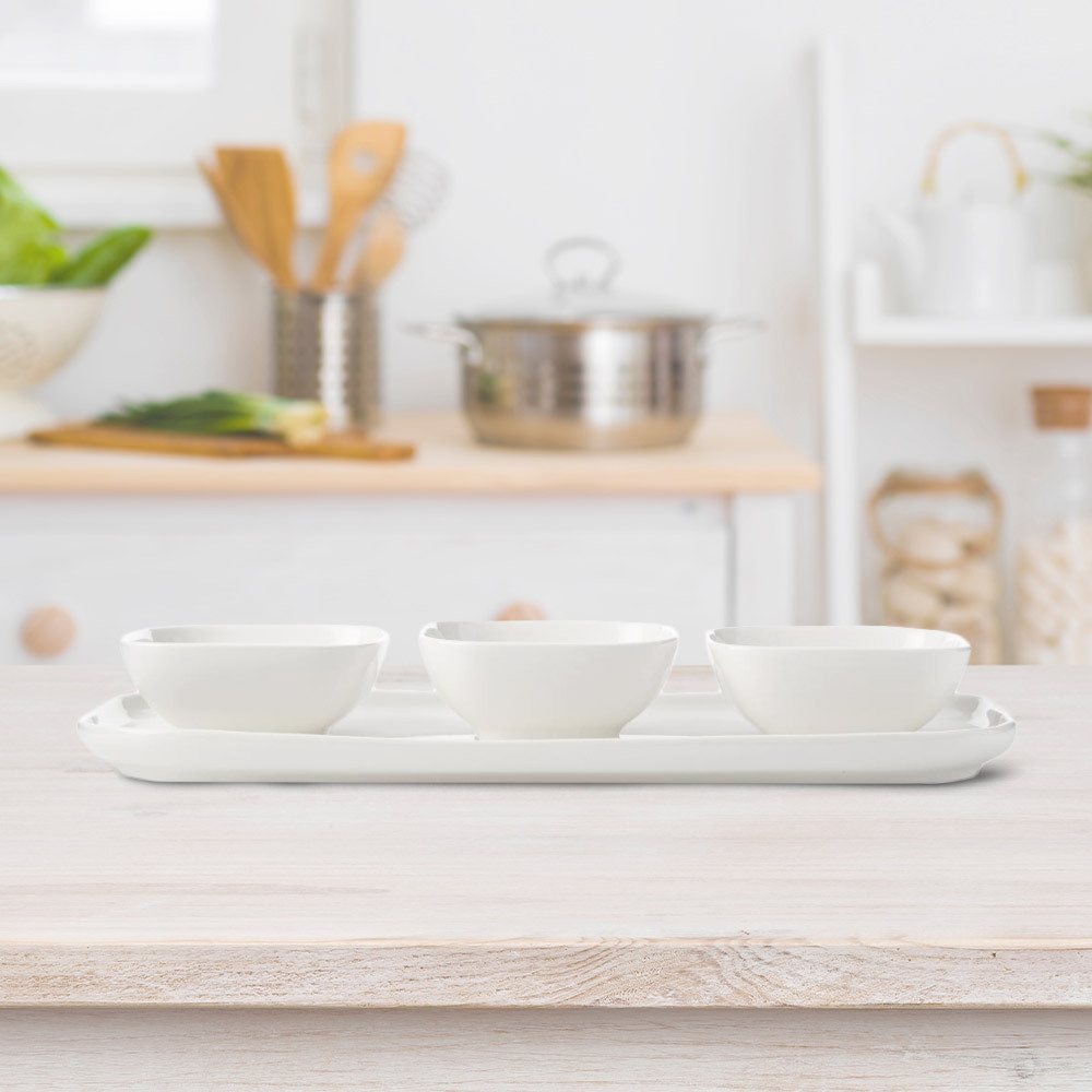 White Basics Square Bowls and Rectangular Platter