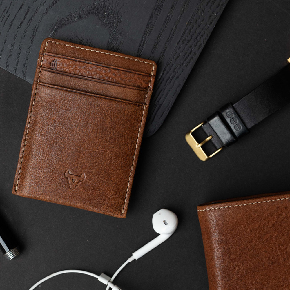 Genuine Leather RFID Card Holder and Note Clip