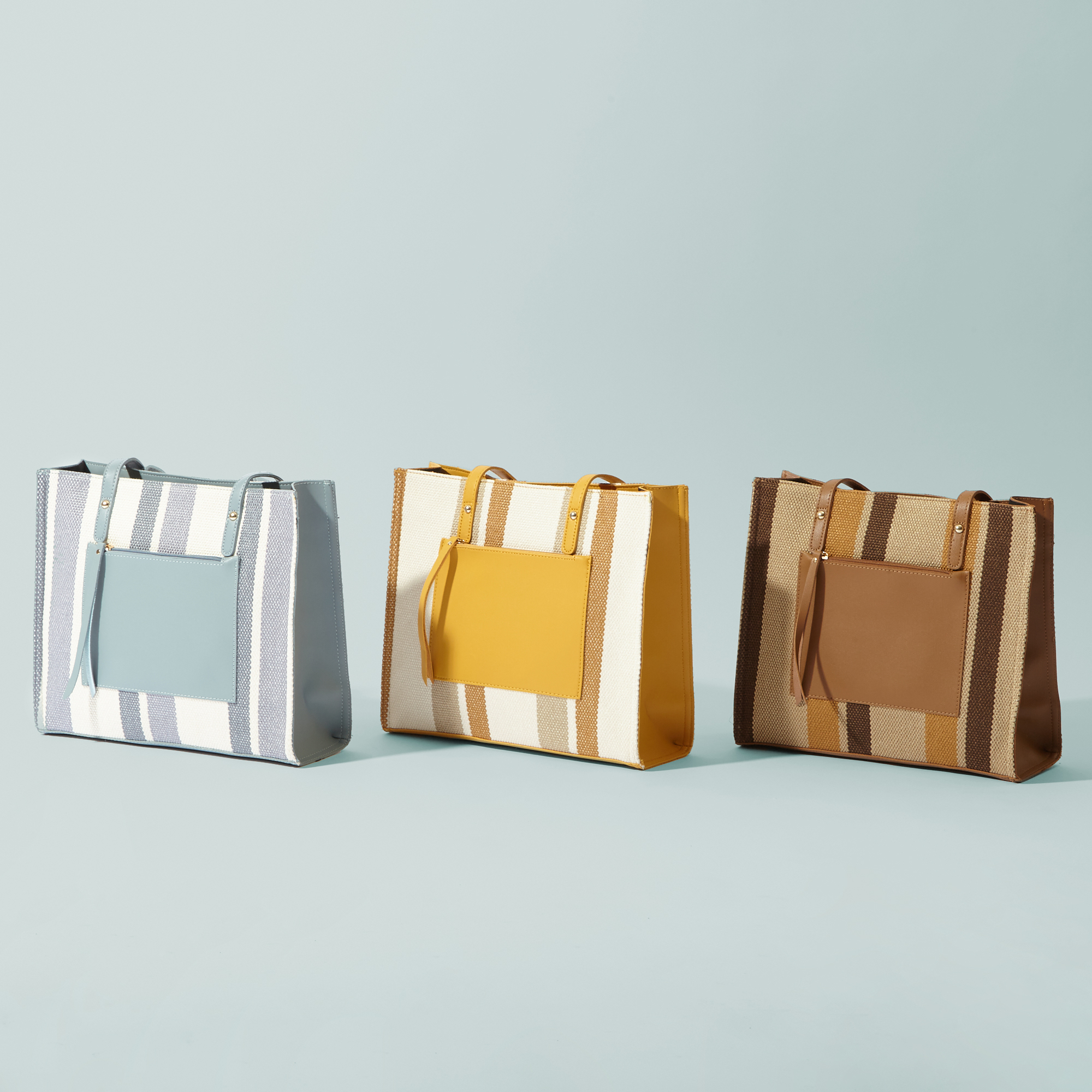 Striped Front Pocket Tote Bag