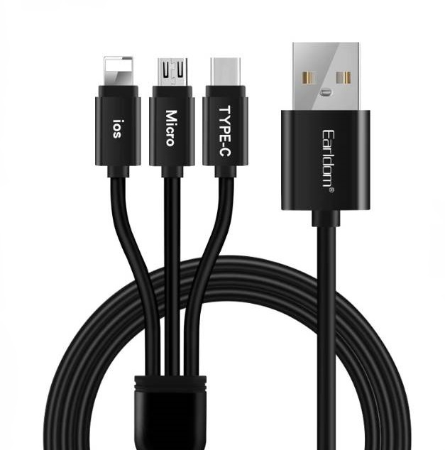 3-in-1 1.2m Black USB Fast Charging & Data Cable (Lightning, Micro USB & Type C)